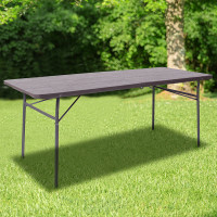 Flash Furniture DAD-LF-183Z-GG 30''W x 72''L Bi-Fold Brown Wood Grain Plastic Folding Table with Carrying Handle 